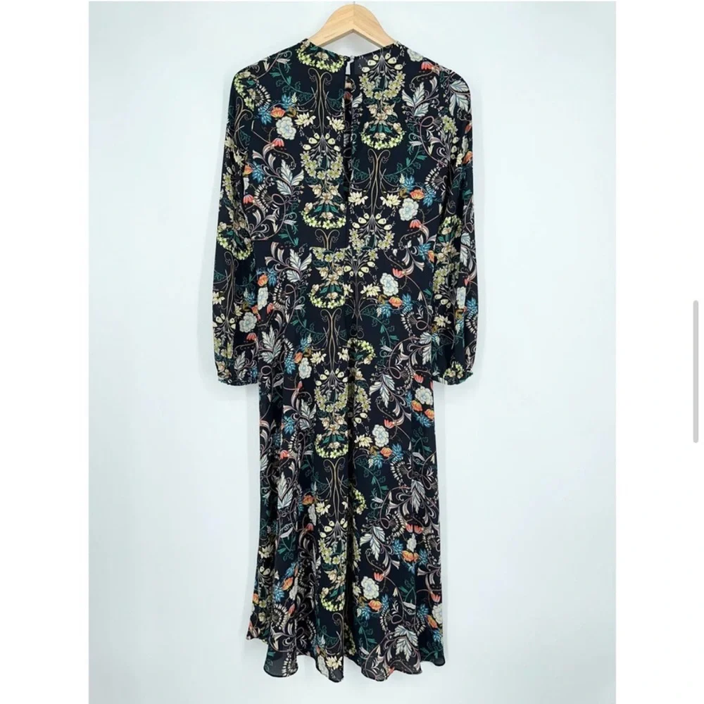 Zara Floral Long Sleeve Dress - Black and Multicolor - Picture 4 of 8